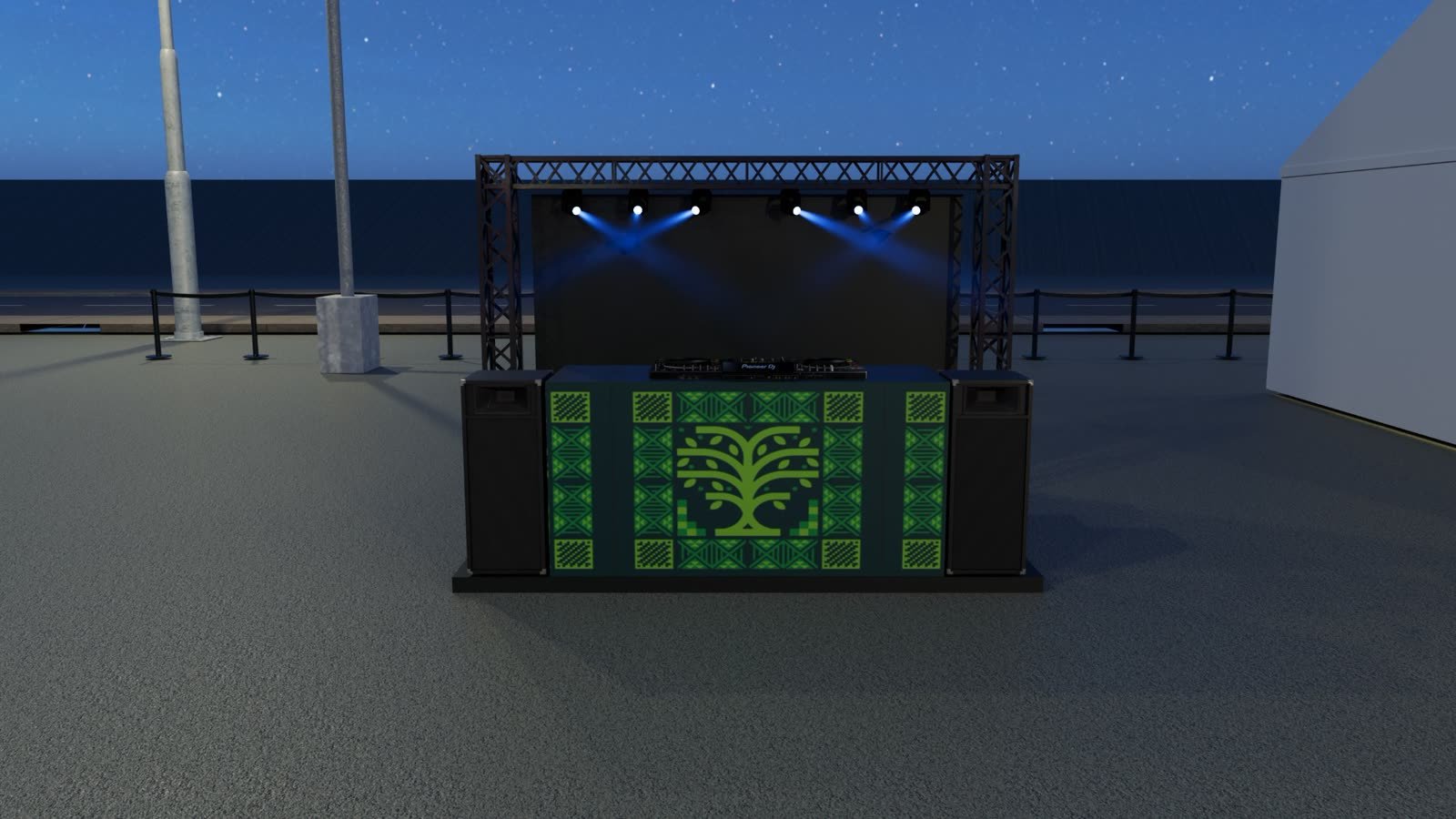 KJO National Day event: DJ booth on a lit truss stage